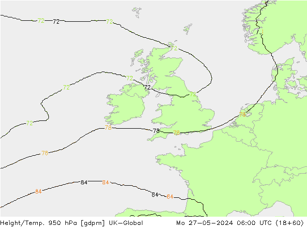 Height/Temp. 950 гПа UK-Global пн 27.05.2024 06 UTC