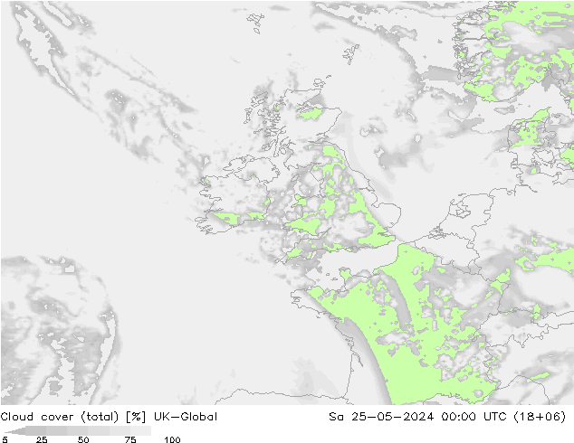 Cloud cover (total) UK-Global Sa 25.05.2024 00 UTC