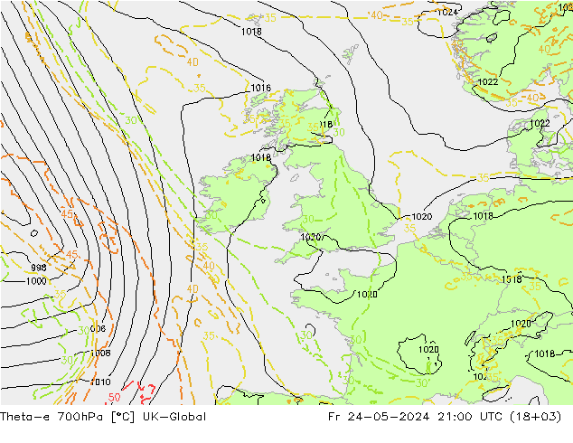 Theta-e 700hPa UK-Global Sex 24.05.2024 21 UTC