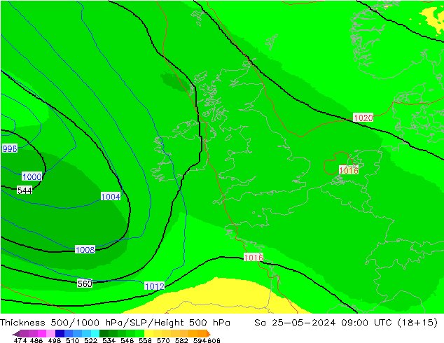 Thck 500-1000hPa UK-Global Sáb 25.05.2024 09 UTC