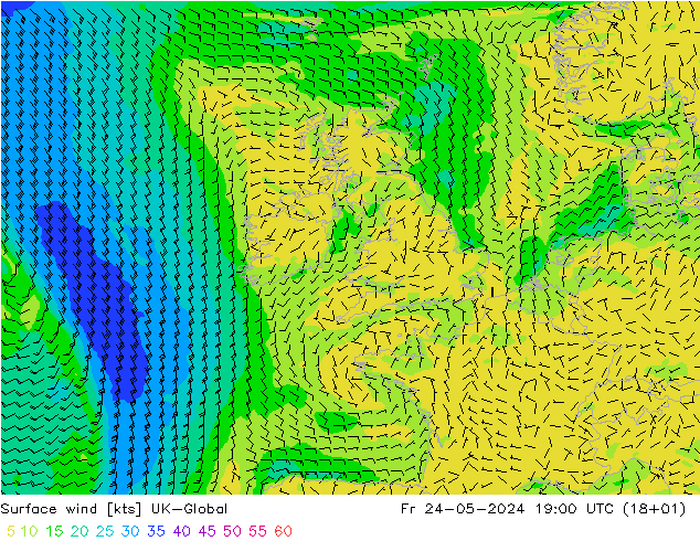 Rüzgar 10 m UK-Global Cu 24.05.2024 19 UTC