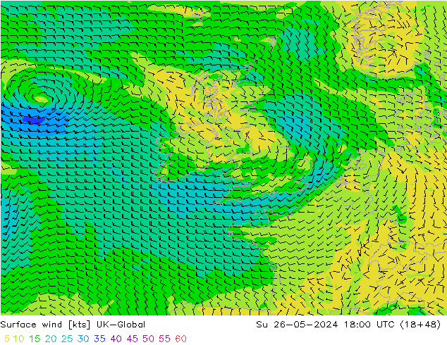 Surface wind UK-Global Ne 26.05.2024 18 UTC