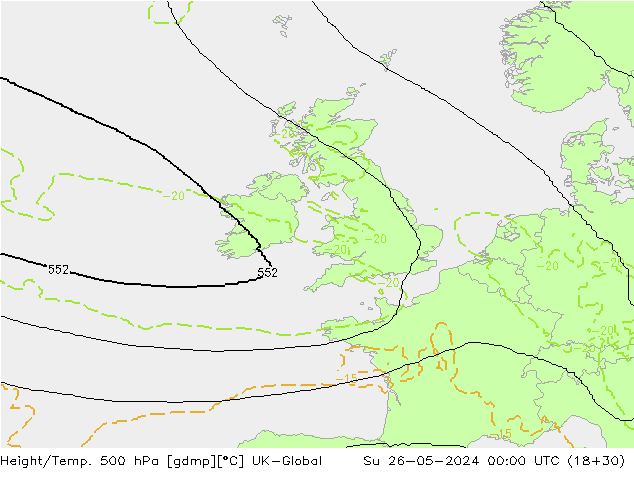 Height/Temp. 500 hPa UK-Global Dom 26.05.2024 00 UTC