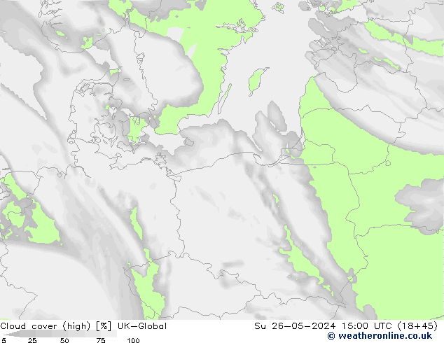 Cloud cover (high) UK-Global Su 26.05.2024 15 UTC