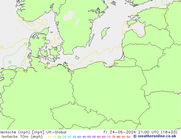 Isotachen (mph) UK-Global Fr 24.05.2024 21 UTC