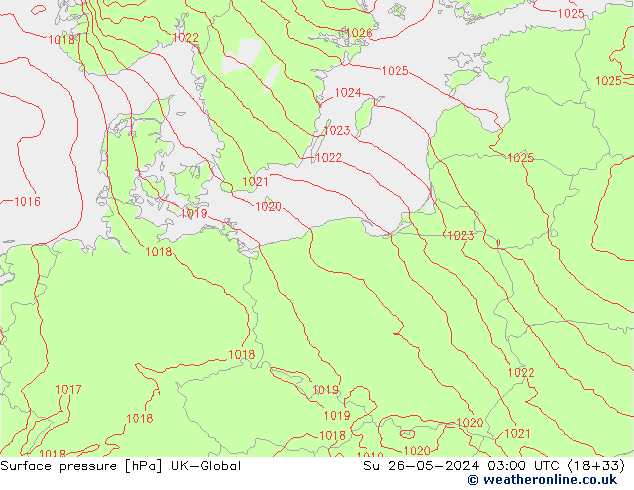 Surface pressure UK-Global Su 26.05.2024 03 UTC