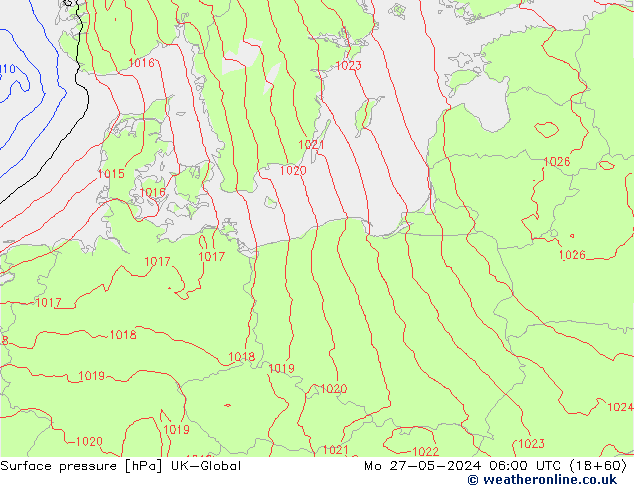 Pressione al suolo UK-Global lun 27.05.2024 06 UTC