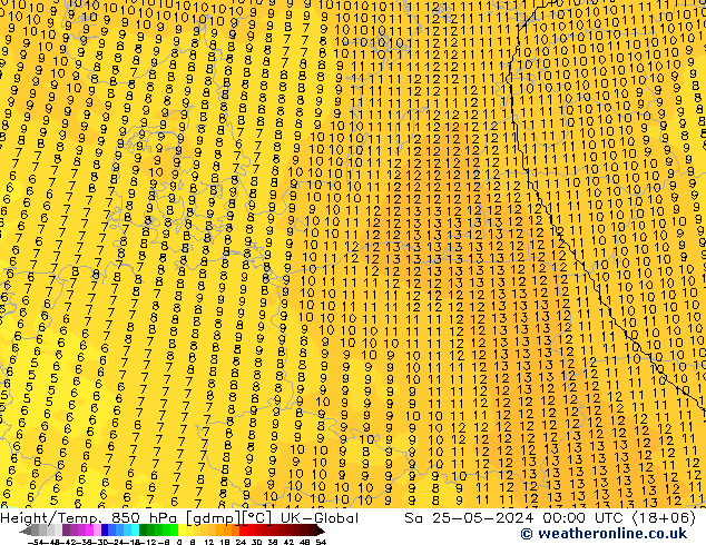 Height/Temp. 850 hPa UK-Global Sáb 25.05.2024 00 UTC