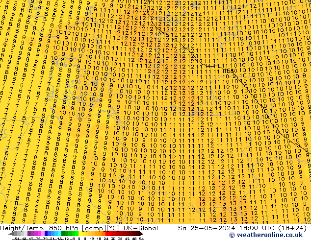 Géop./Temp. 850 hPa UK-Global sam 25.05.2024 18 UTC