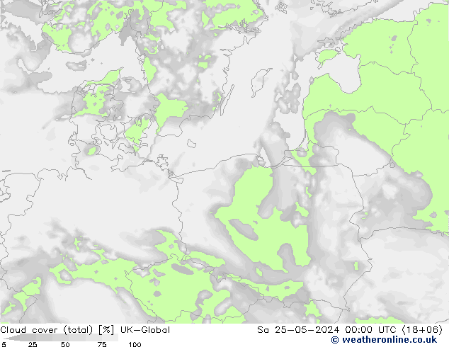 Cloud cover (total) UK-Global Sa 25.05.2024 00 UTC