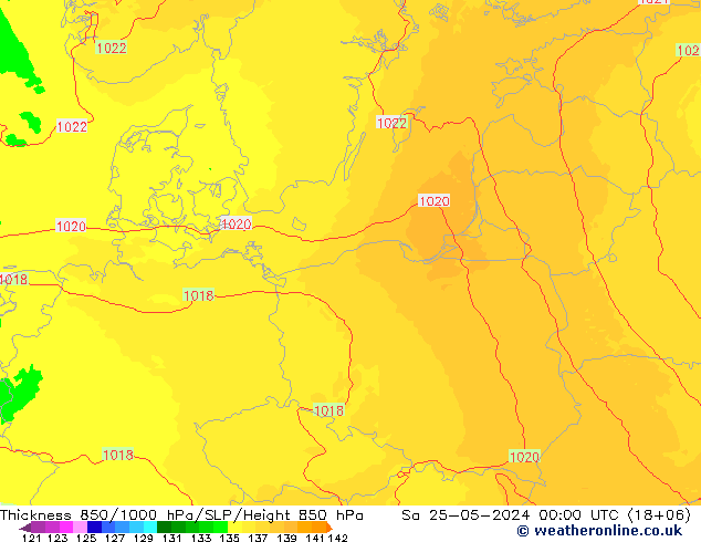 850-1000 hPa Kalınlığı UK-Global Cts 25.05.2024 00 UTC