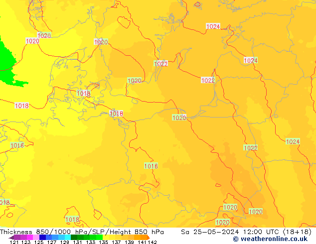 Thck 850-1000 hPa UK-Global So 25.05.2024 12 UTC