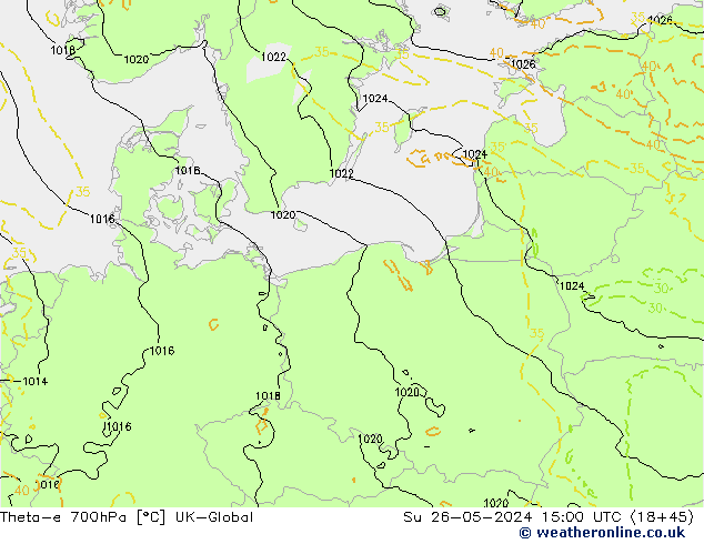 Theta-e 700hPa UK-Global Paz 26.05.2024 15 UTC
