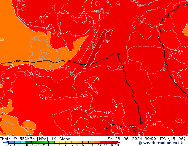 Theta-W 850hPa UK-Global Sa 25.05.2024 00 UTC