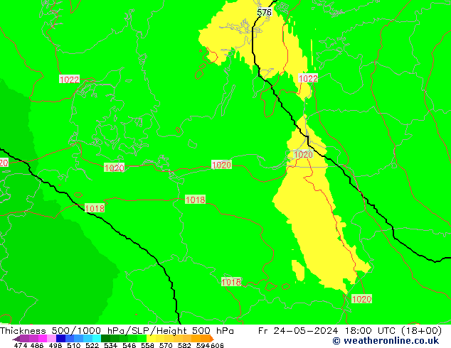 Schichtdicke 500-1000 hPa UK-Global Fr 24.05.2024 18 UTC