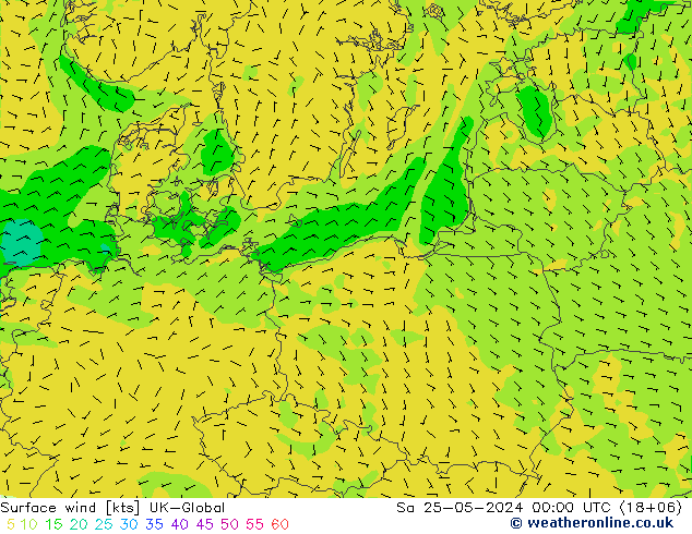 Rüzgar 10 m UK-Global Cts 25.05.2024 00 UTC
