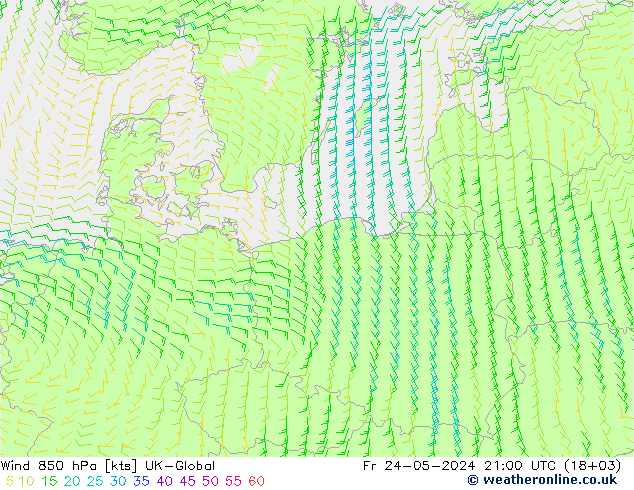 Wind 850 hPa UK-Global Fr 24.05.2024 21 UTC