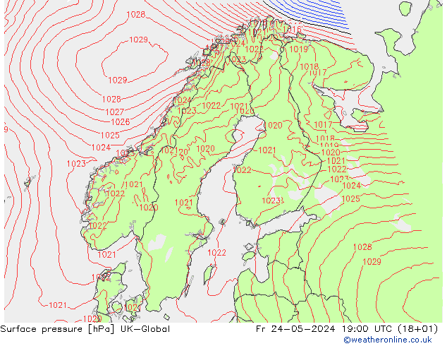 Surface pressure UK-Global Fr 24.05.2024 19 UTC