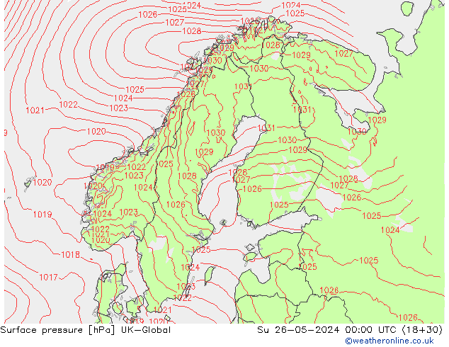 pressão do solo UK-Global Dom 26.05.2024 00 UTC