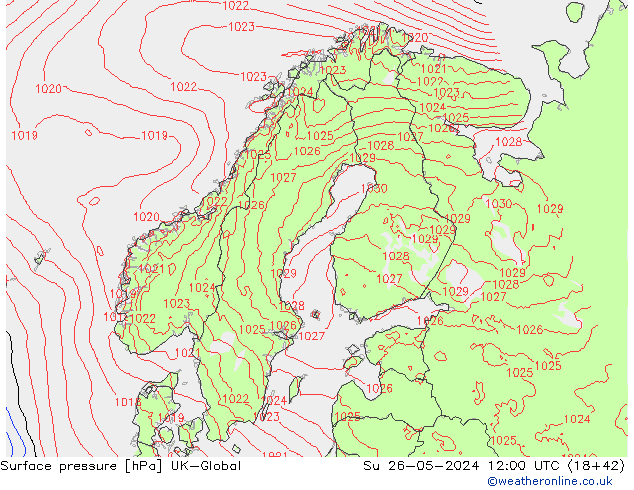 pression de l'air UK-Global dim 26.05.2024 12 UTC