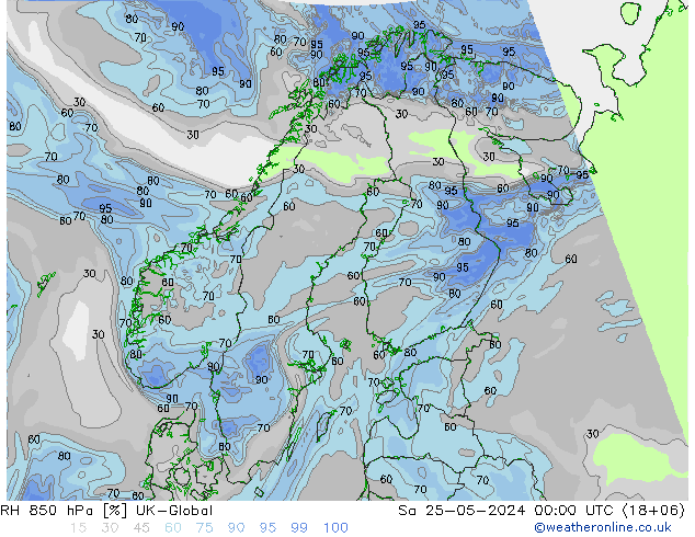 RH 850 hPa UK-Global Sa 25.05.2024 00 UTC