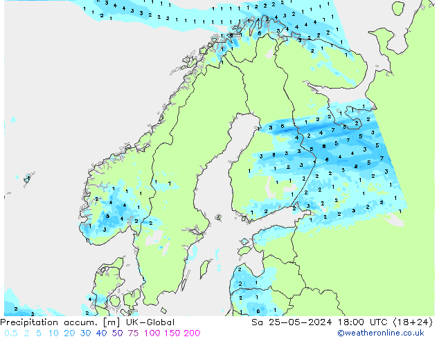 Precipitation accum. UK-Global Sa 25.05.2024 18 UTC