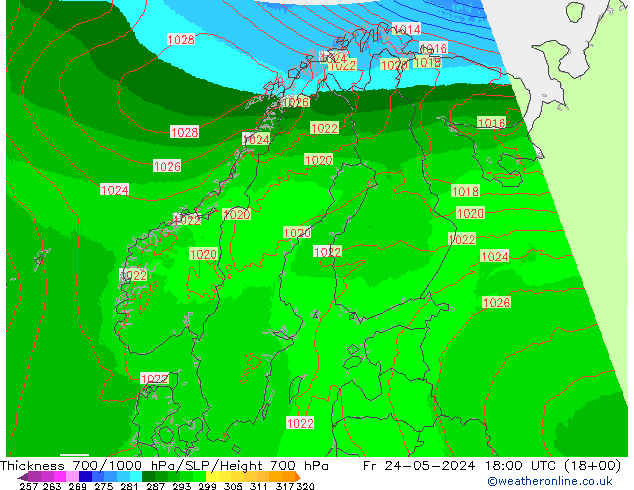 Thck 700-1000 hPa UK-Global Fr 24.05.2024 18 UTC