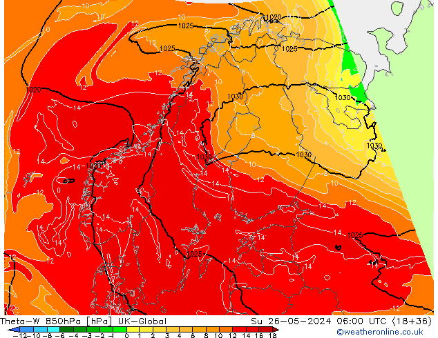 Theta-W 850hPa UK-Global Su 26.05.2024 06 UTC