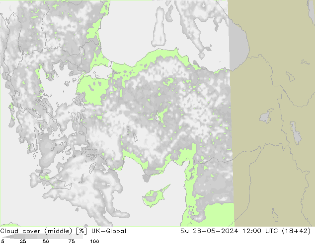 Bewolking (Middelb.) UK-Global zo 26.05.2024 12 UTC