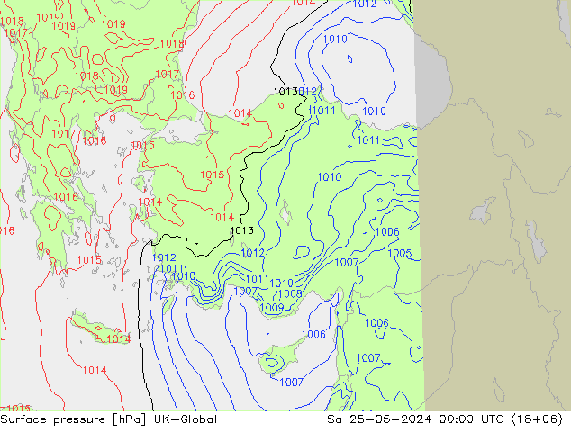 приземное давление UK-Global сб 25.05.2024 00 UTC