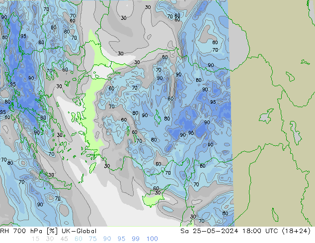 RH 700 hPa UK-Global So 25.05.2024 18 UTC