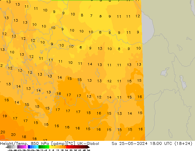 Height/Temp. 850 hPa UK-Global So 25.05.2024 18 UTC