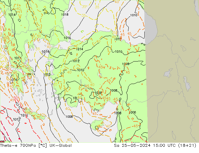 Theta-e 700hPa UK-Global So 25.05.2024 15 UTC
