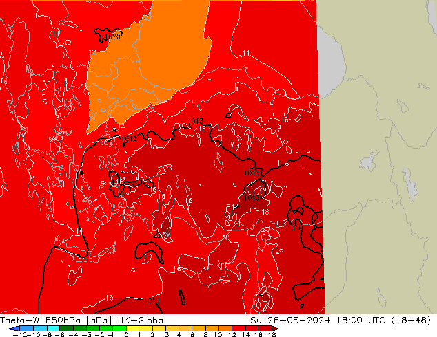 Theta-W 850hPa UK-Global Su 26.05.2024 18 UTC