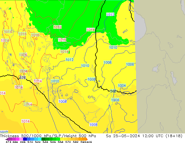 500-1000 hPa Kalınlığı UK-Global Cts 25.05.2024 12 UTC