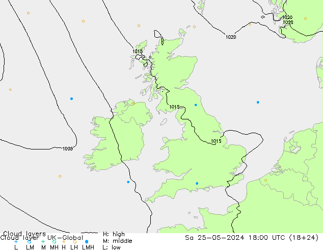 Cloud layer UK-Global sáb 25.05.2024 18 UTC