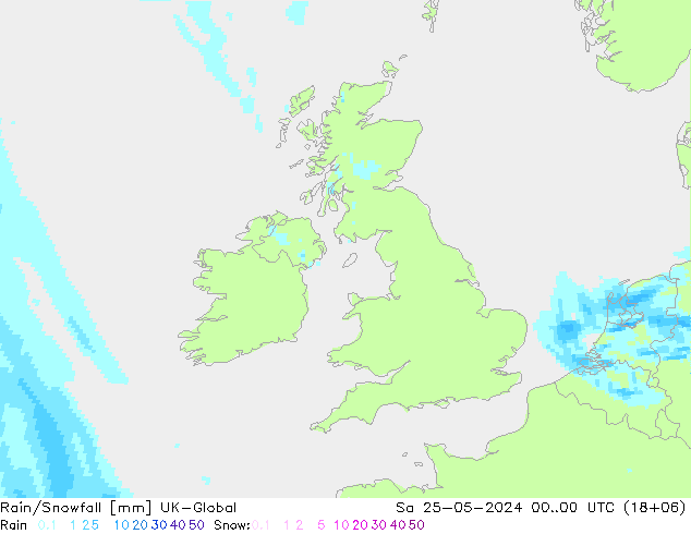 Rain/Snowfall UK-Global сб 25.05.2024 00 UTC