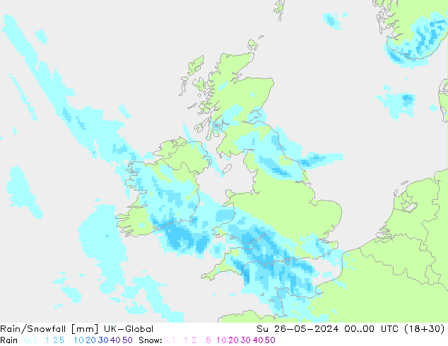 Rain/Snowfall UK-Global Paz 26.05.2024 00 UTC