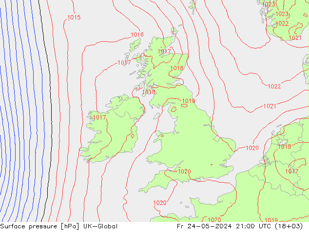 Surface pressure UK-Global Fr 24.05.2024 21 UTC