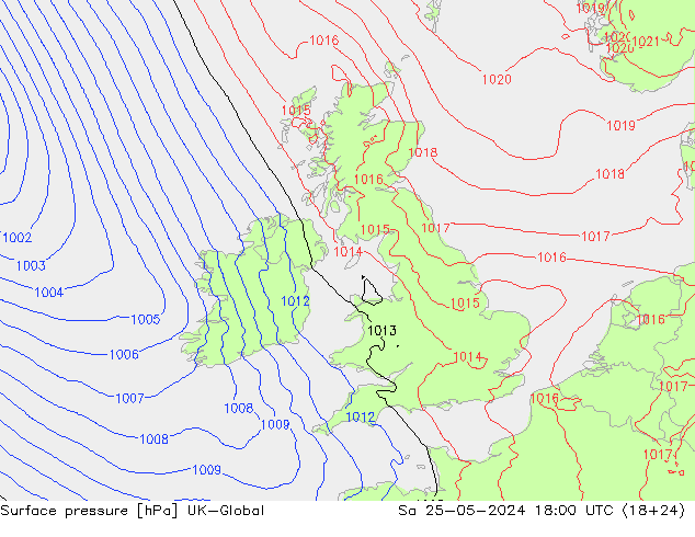 pression de l'air UK-Global sam 25.05.2024 18 UTC