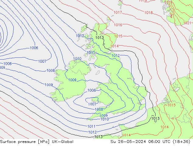 Presión superficial UK-Global dom 26.05.2024 06 UTC