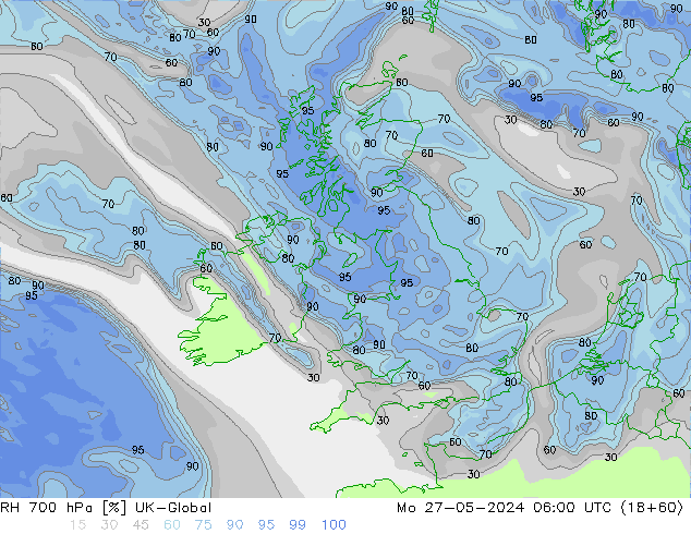 RH 700 hPa UK-Global Mo 27.05.2024 06 UTC