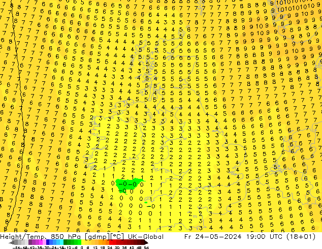 Yükseklik/Sıc. 850 hPa UK-Global Cu 24.05.2024 19 UTC