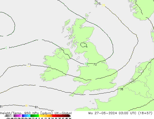 Height/Temp. 950 hPa UK-Global lun 27.05.2024 03 UTC