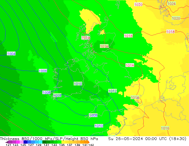 850-1000 hPa Kalınlığı UK-Global Paz 26.05.2024 00 UTC