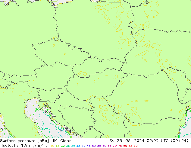 Isotachs (kph) UK-Global Ne 26.05.2024 00 UTC