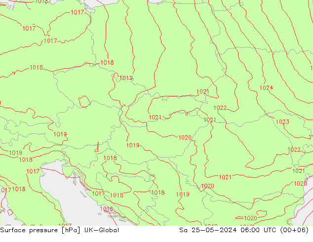 Pressione al suolo UK-Global sab 25.05.2024 06 UTC