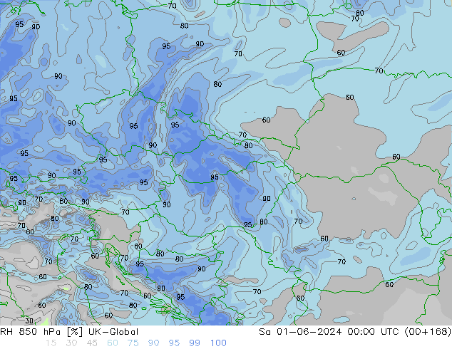 RH 850 гПа UK-Global сб 01.06.2024 00 UTC