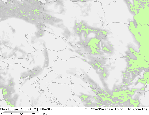 Cloud cover (total) UK-Global Sa 25.05.2024 15 UTC