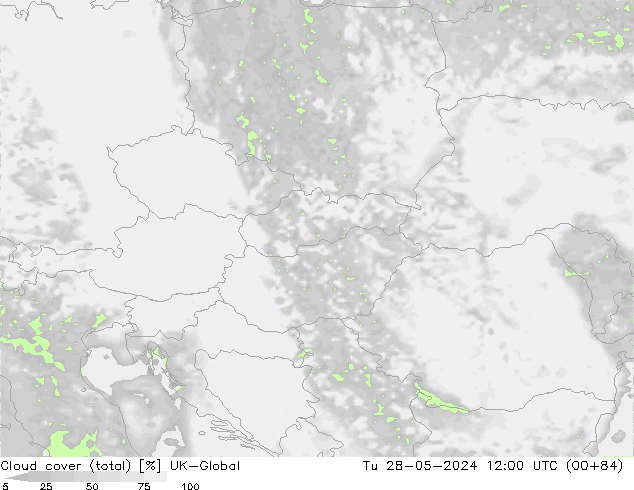 Cloud cover (total) UK-Global Tu 28.05.2024 12 UTC